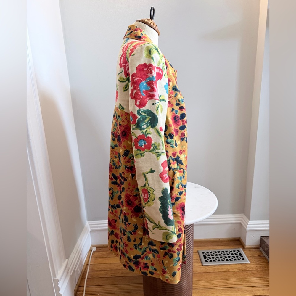 Anthropologie Yellow Floral Print Pea Coat - Picture 3 of 5